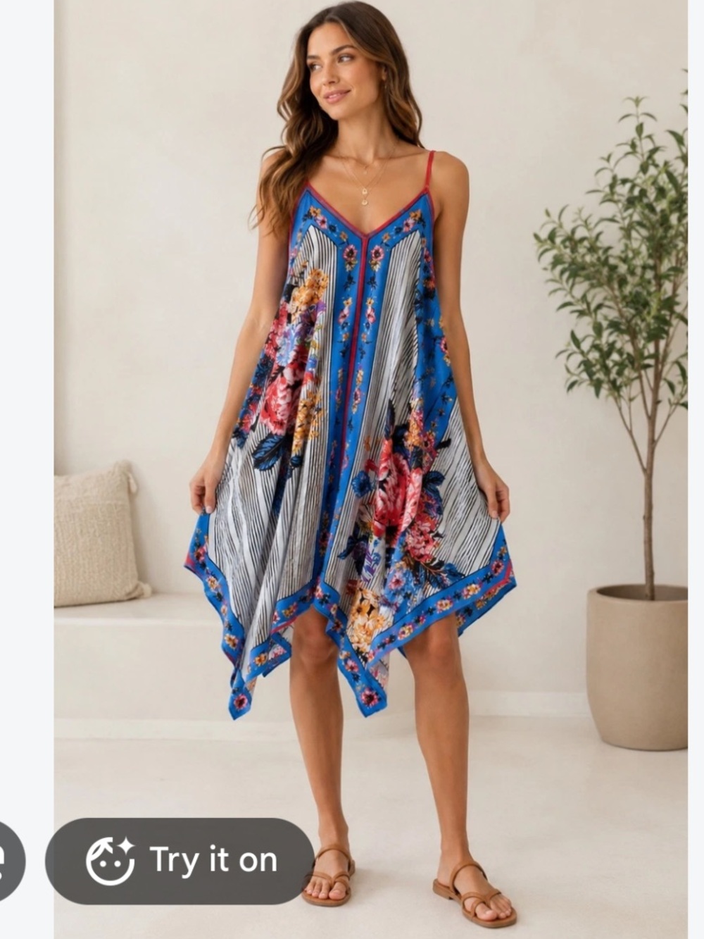 Flying Tomato Blue Floral Asymmetrical Handkerchief Hem Dress